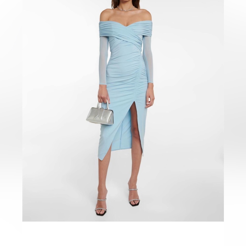 Self-Portrait Light Blue Ruched Midi Dress